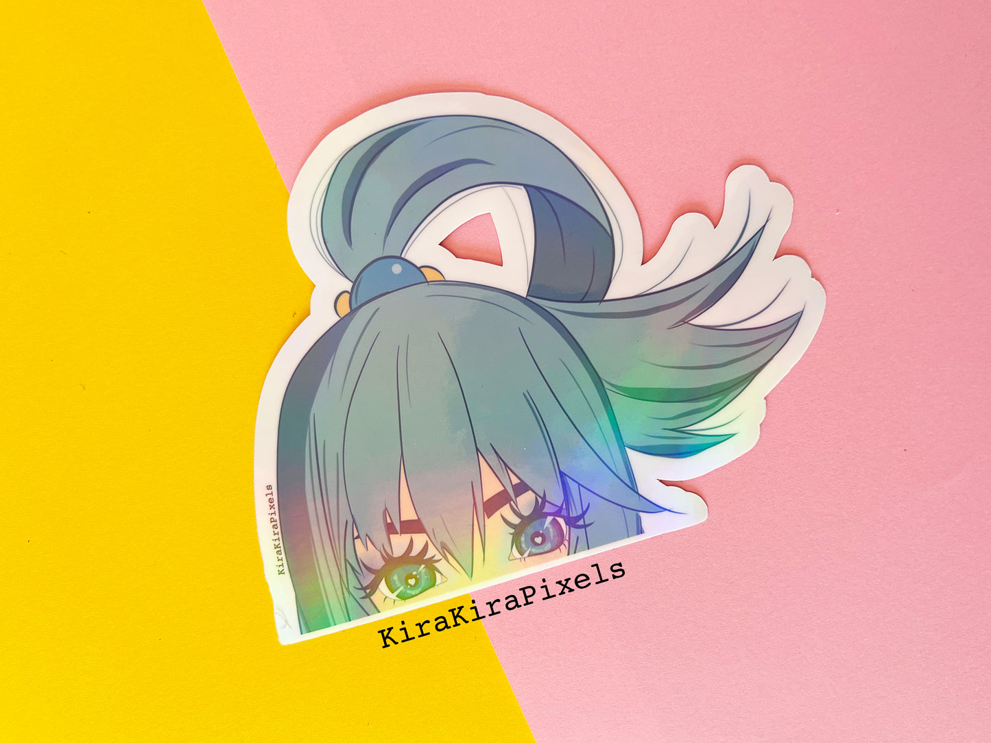 Aqua from Konosuba Sticker. Peekaboo Holographic Sticker