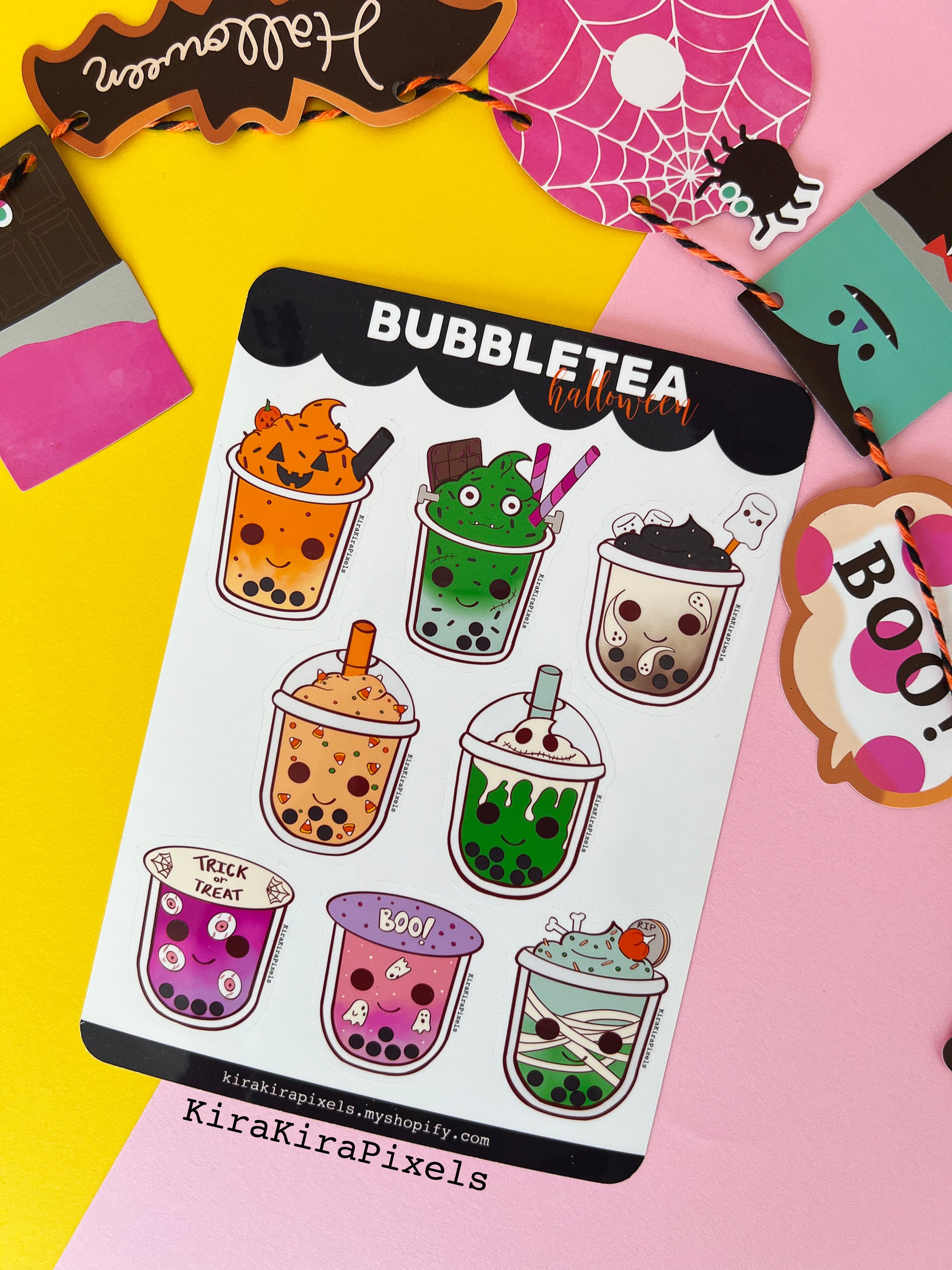 BubbleTea Sticker Sheet. Halloween Stickers.