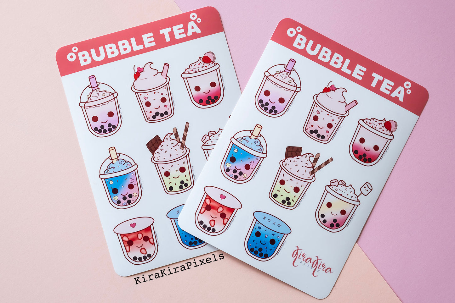 Bubble Tea or Boba Tea Vinyl sticker sheet. 1 sheet with 8 kawaii bubble tea designs. 