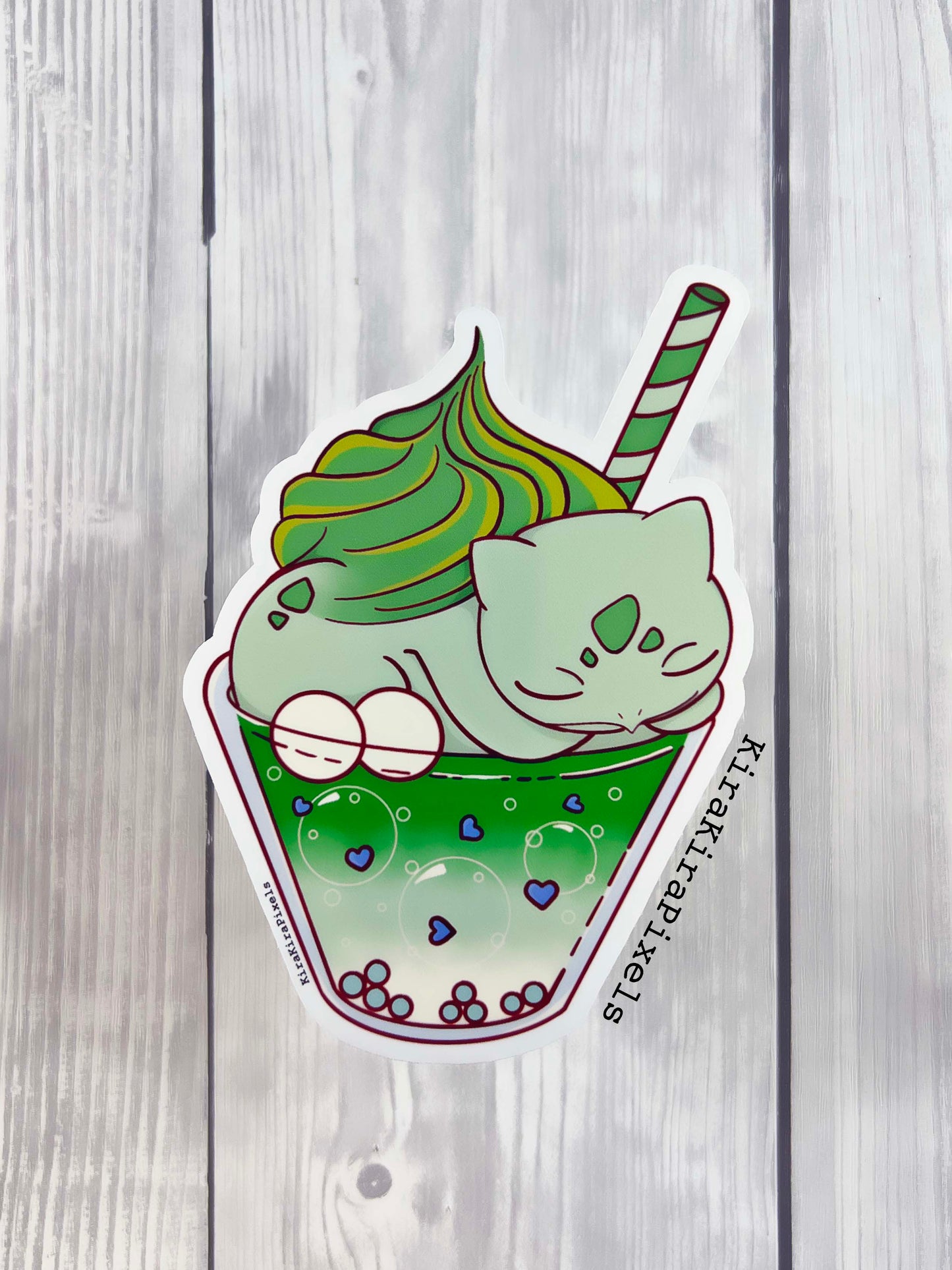 Bulbasaur Match Ice Cream Vinyl Stickers. Kawaii Desserts Pokemon Edition Sticker.