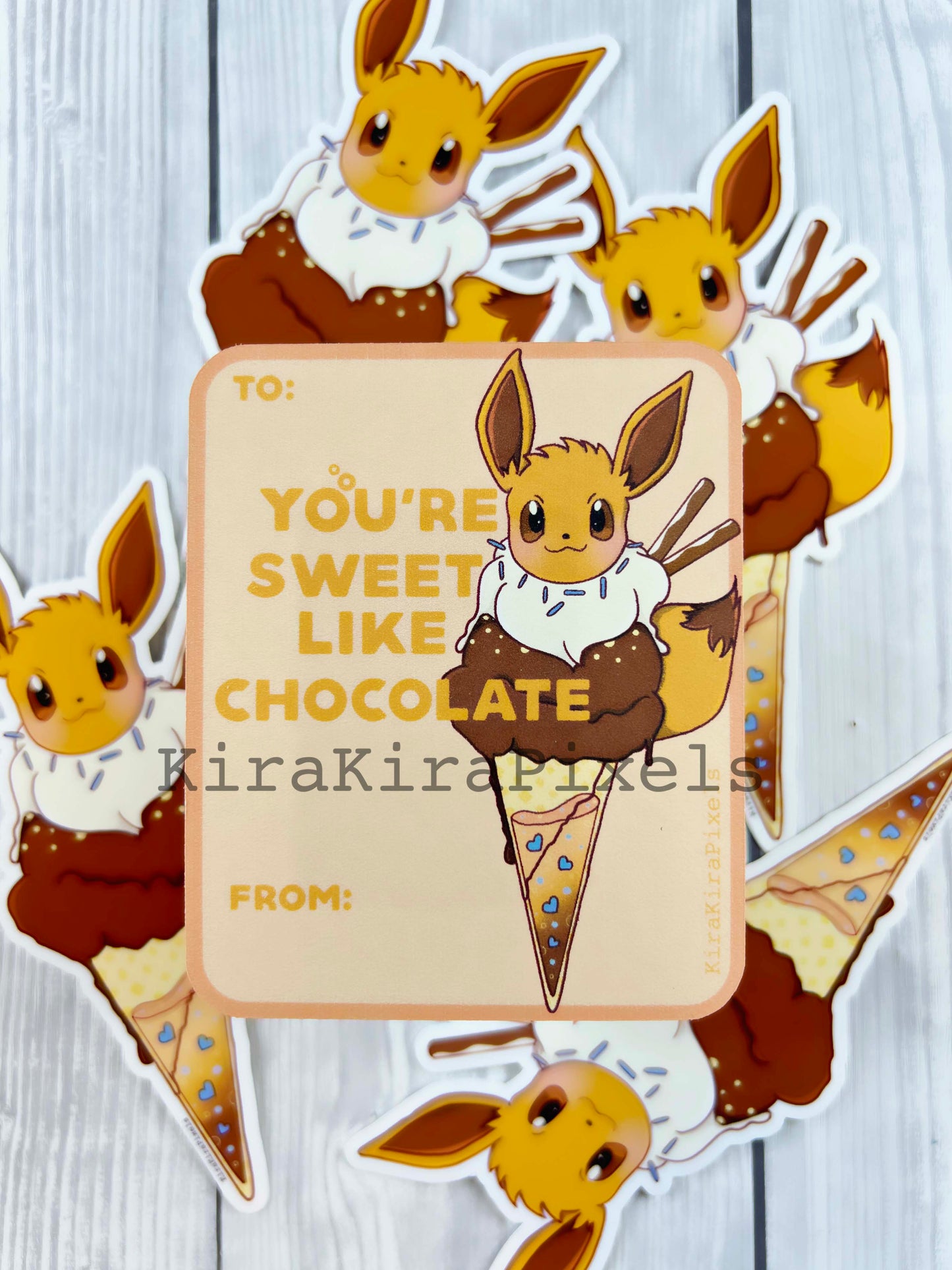 Pokemon Desserts Valentine's Day Cards. Kids School. Digital Cards.