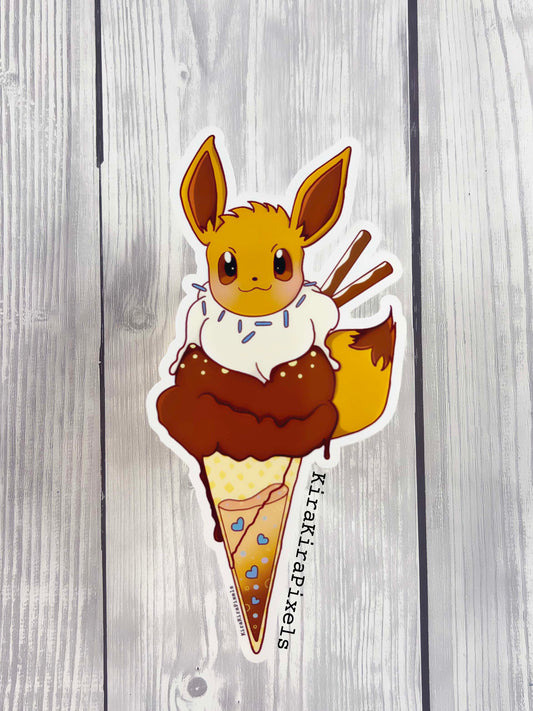 Eevee Chocolate Ice Cream Vinyl Stickers. Kawaii Desserts Pokemon Edition Sticker.