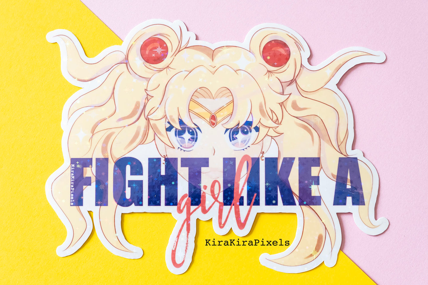 Large Sailor Moon Holographic Vinyl Sticker. Holographic material contains stars. 