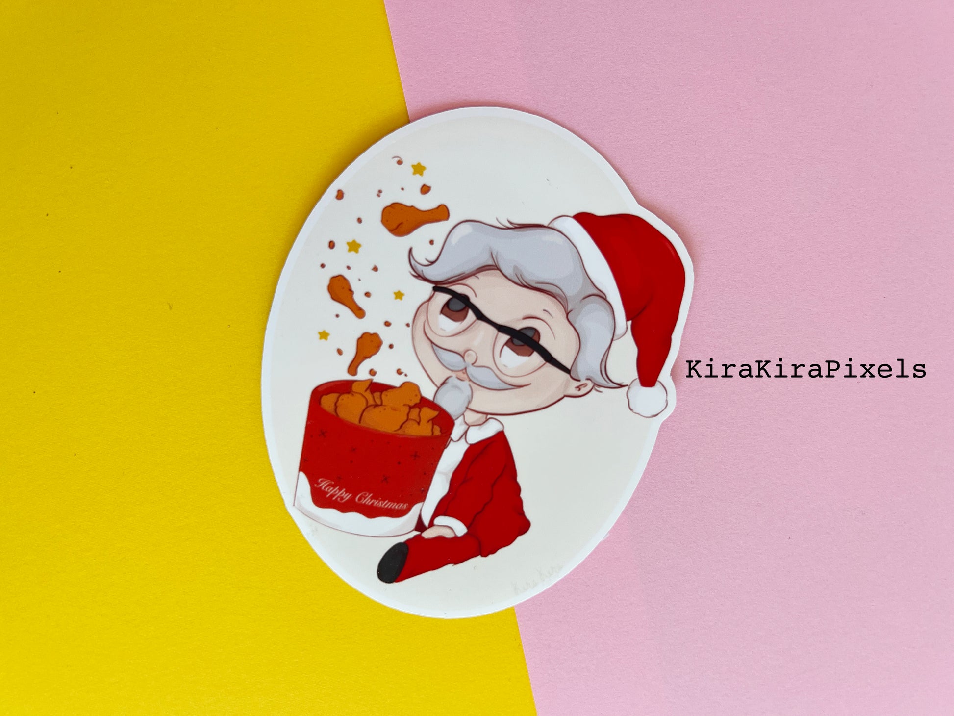 Fried Chicken Santa Clause. Holiday Stickers. 