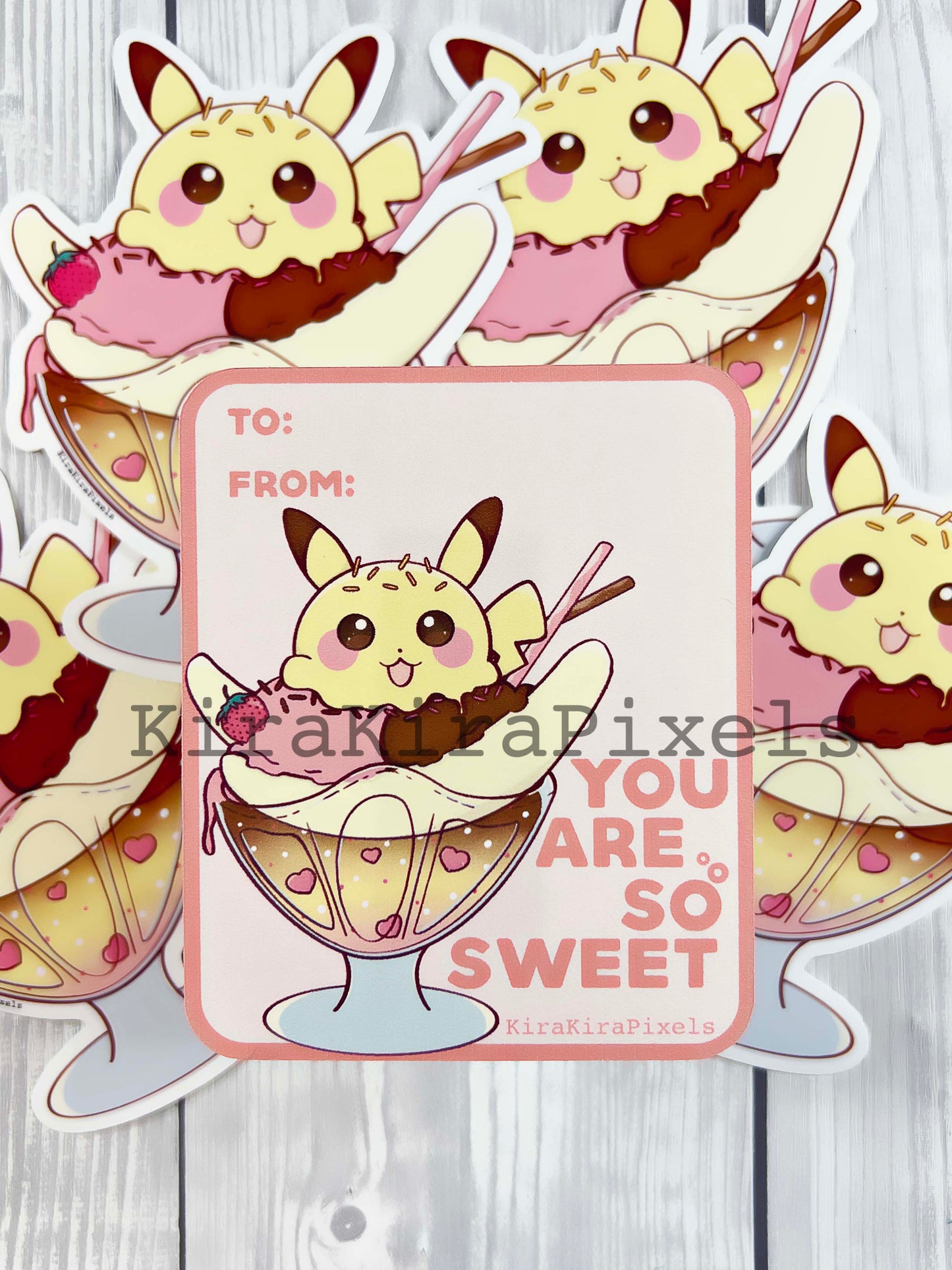 Pokemon Desserts Valentine's Day Cards. Kids School. Digital Cards.