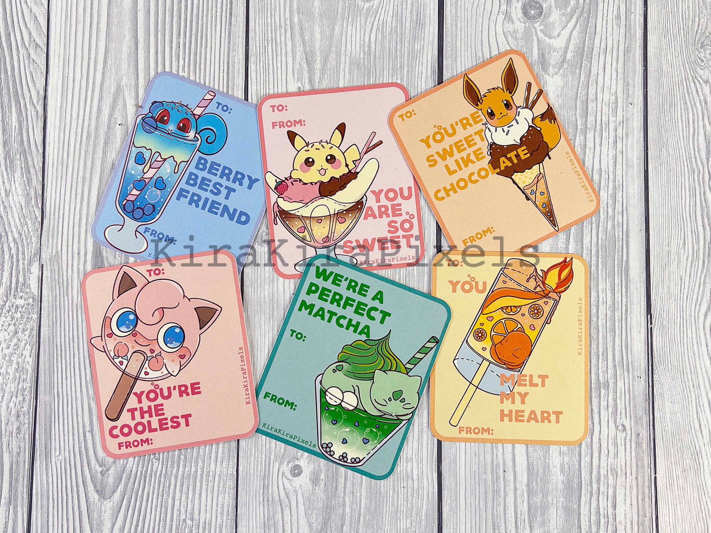 Pokemon Desserts Valentine's Day Cards. Kids School. Digital Cards.