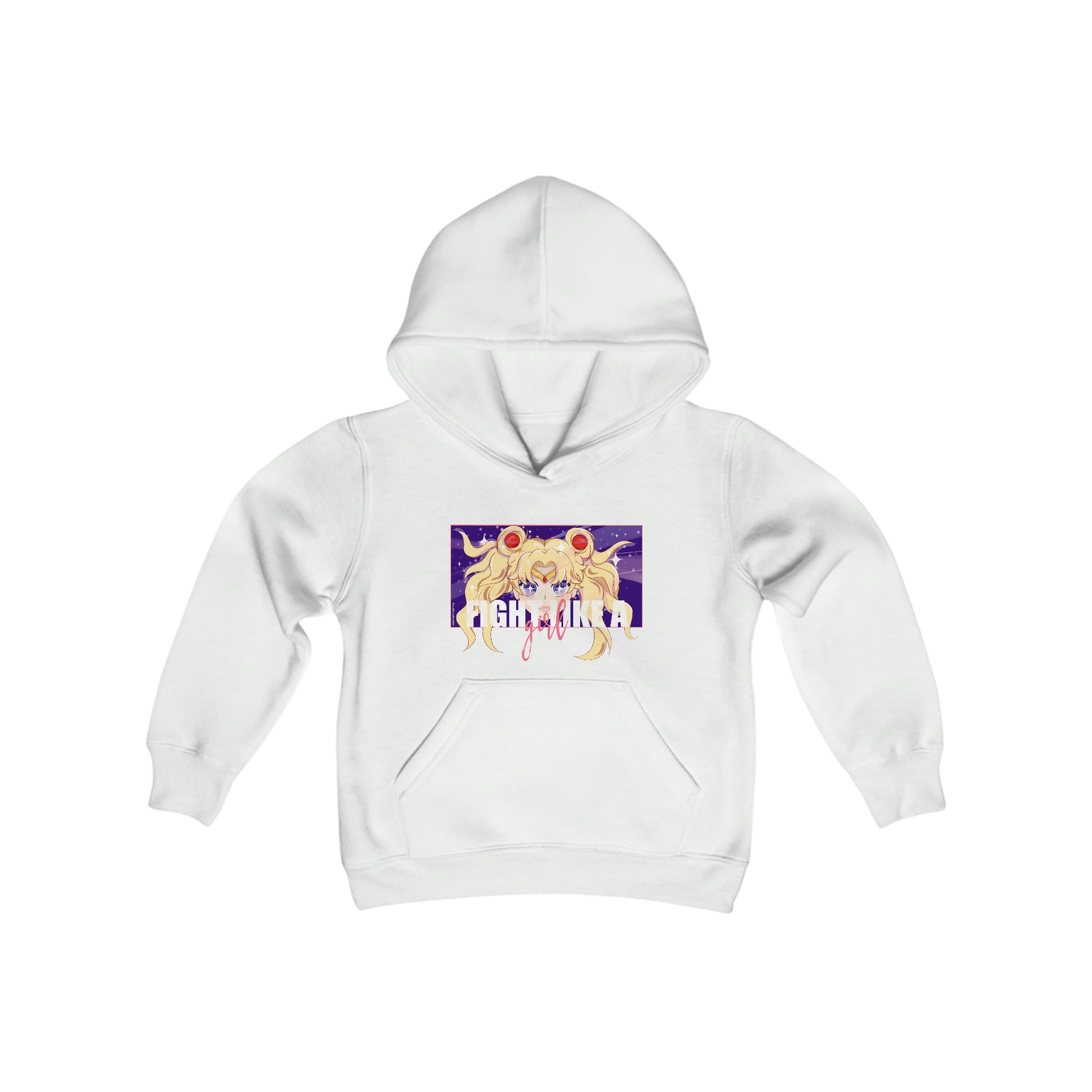 Sailor Moon, Fight like a girl white hoodie Youth size. In the name of the moon!