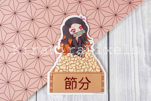 Nezuko from Demon Slayer Sticker. Setsubun Seasonal Sticker. Japan